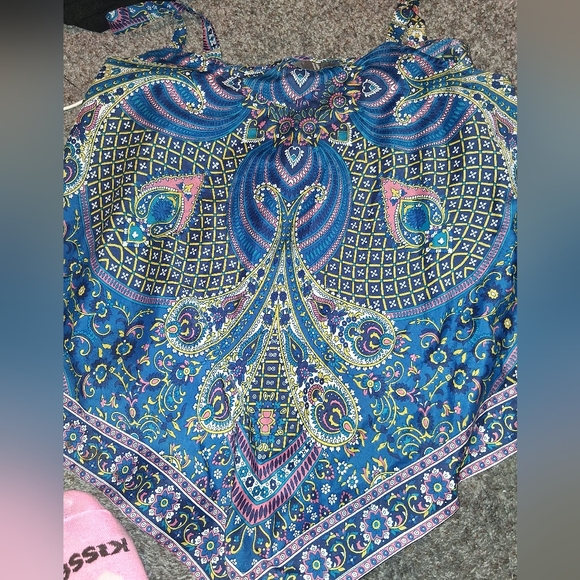 Woolworths Tops - Blue Paisley Print Tank Top With Pinted Bottom Front Feels Like Silk